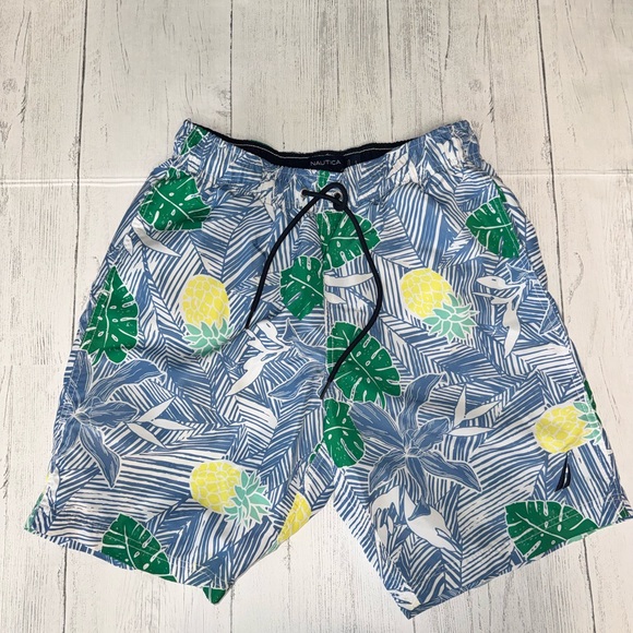 Nautica Other - Nautica Tropical Pineapple Swim Trunks Blue Beach Board Shorts Size Small